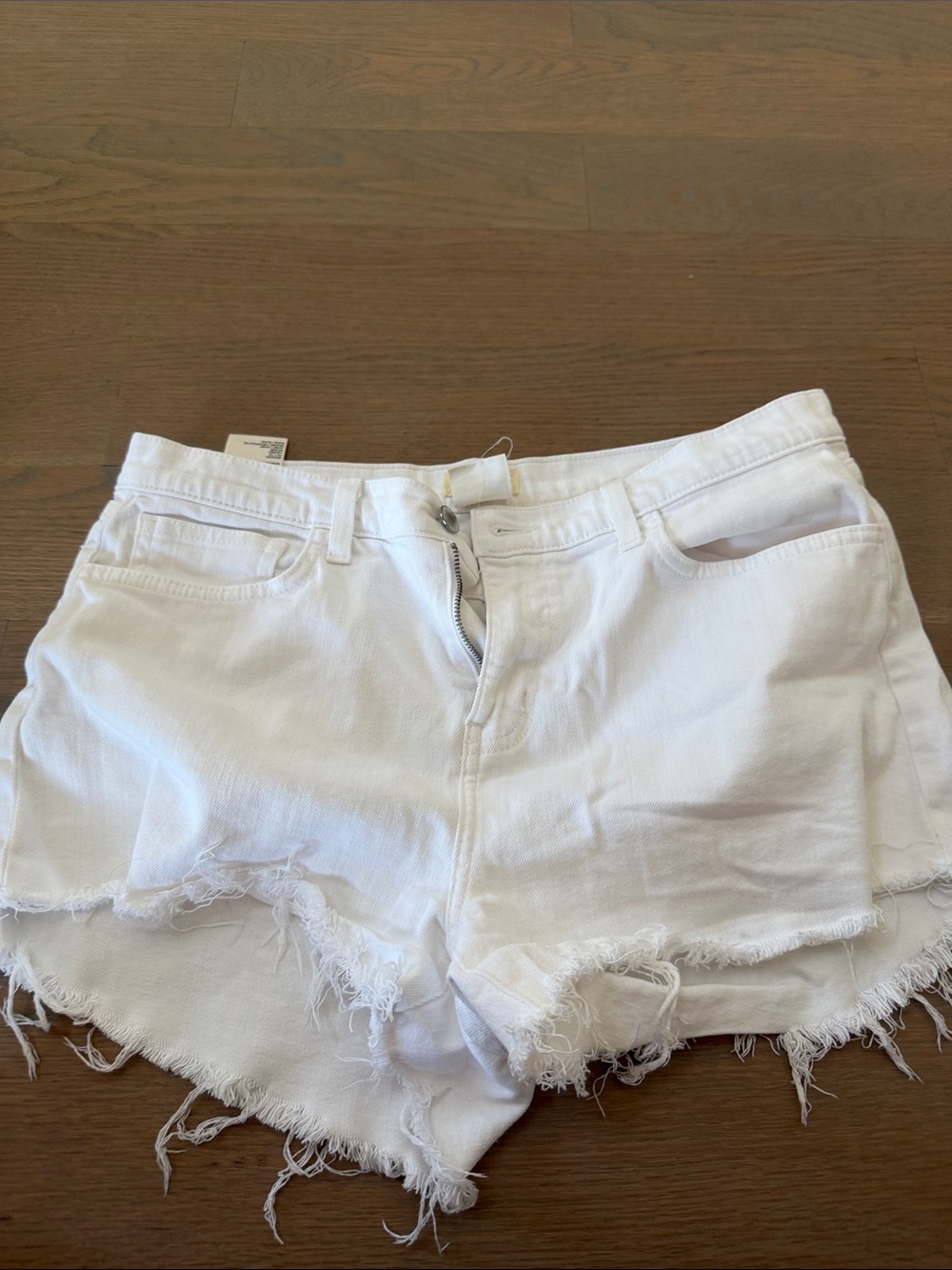 L'AGENCE White Frayed Hem Denim Shorts